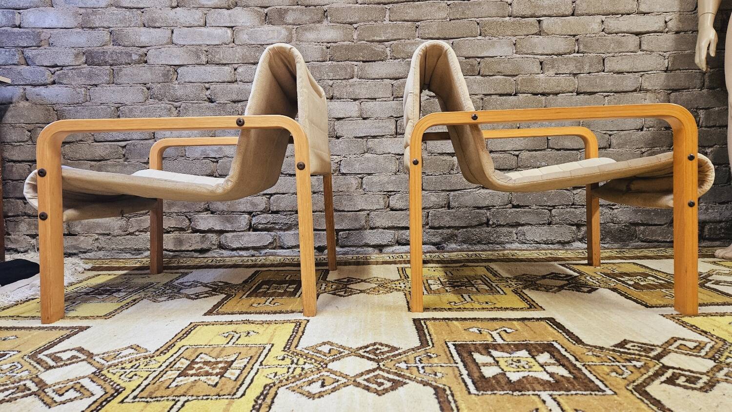 Paire de fauteuil bois courbé 1970 vintage