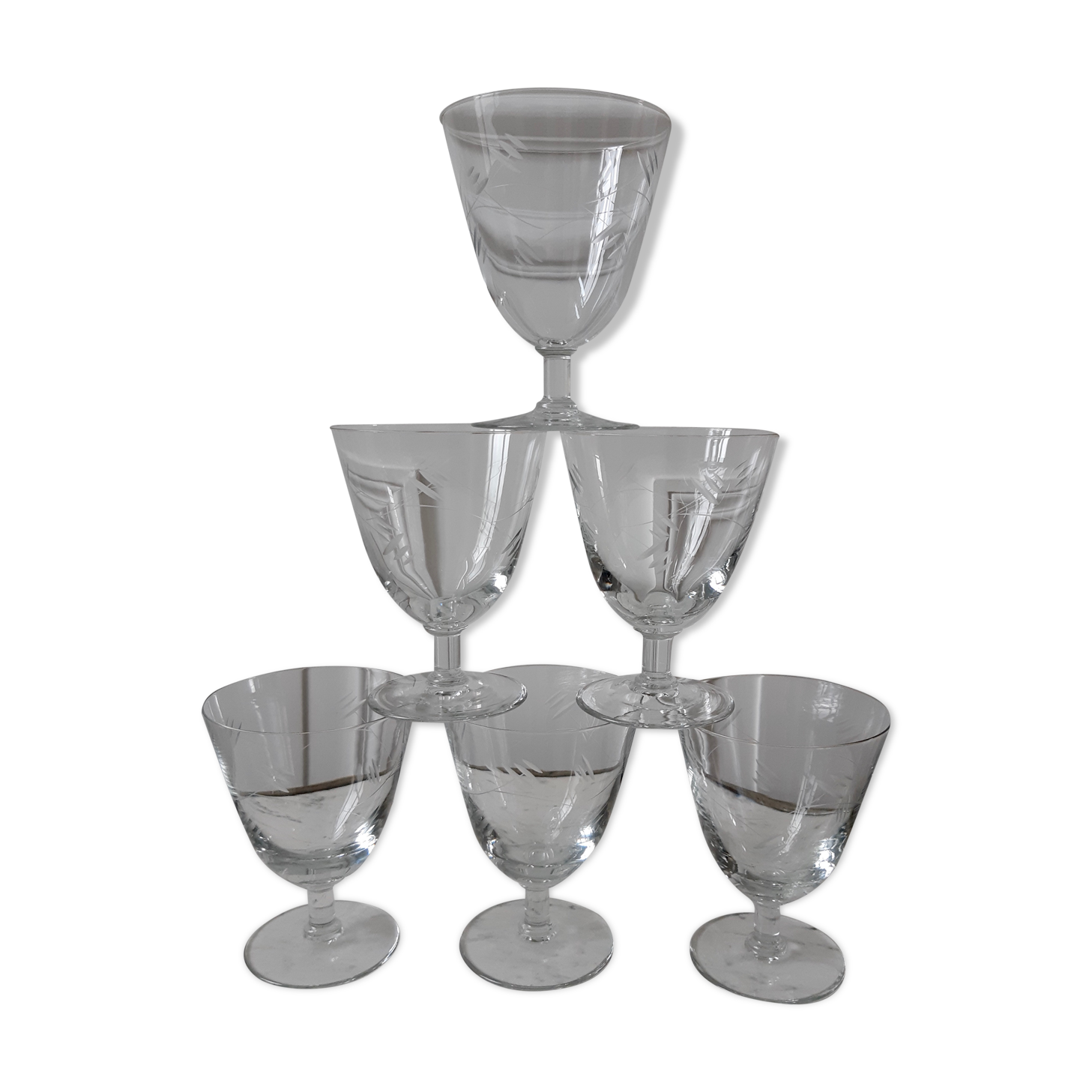 Lot of 6 crystal wine glasses engraved 50-60 years