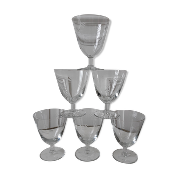 Lot de 6 verres à vin en cristal gravés années 50-60