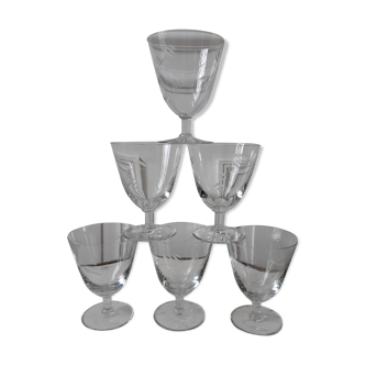 Lot de 6 verres à vin en cristal gravés années 50-60