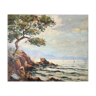 Marine "Evening in Cap d'Antibes" signed around 1950