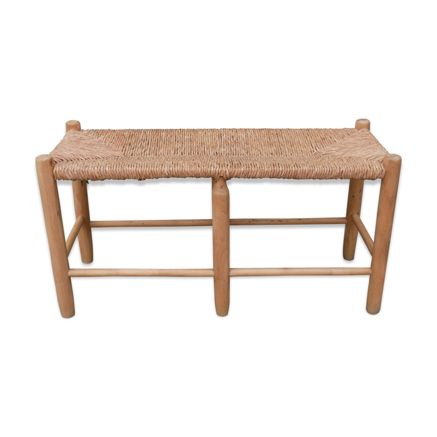Wood and straw vintage bench