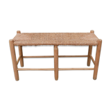 Wood and straw vintage bench