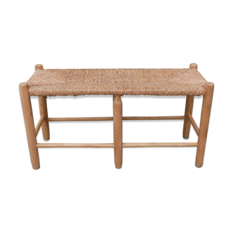 Wood and straw vintage bench