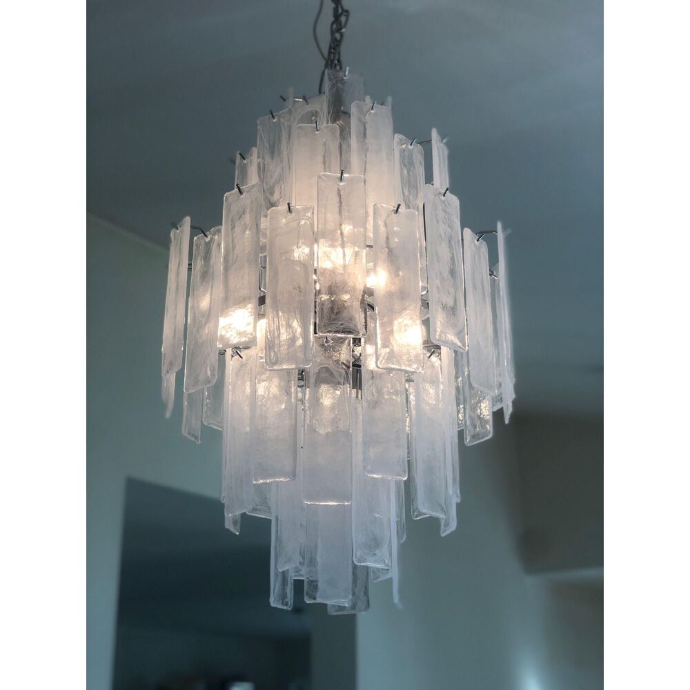 Huge strips “listelli alabastro” murano glass chandelier