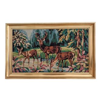 Canvas painting the deer and the hinds Margot of Paris vintage