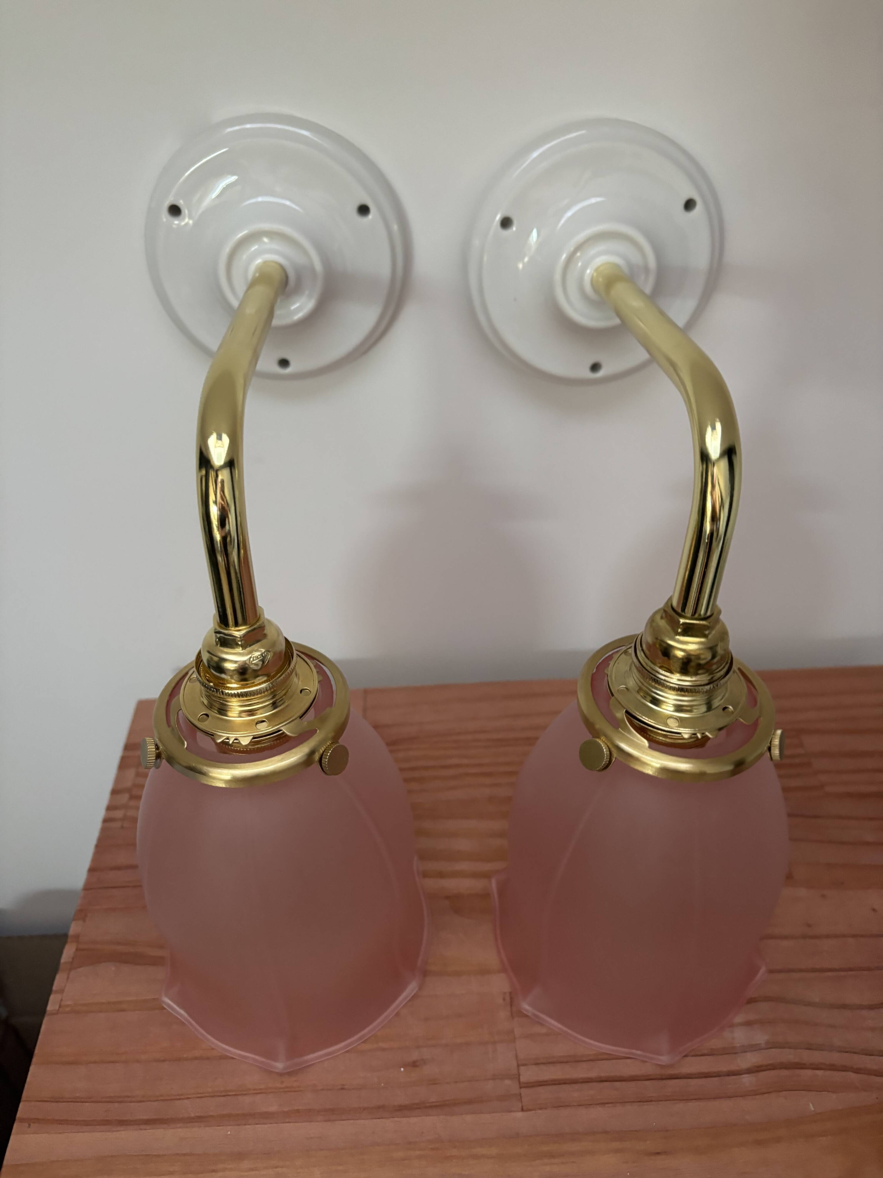 Pair of pink tulip wall sconces