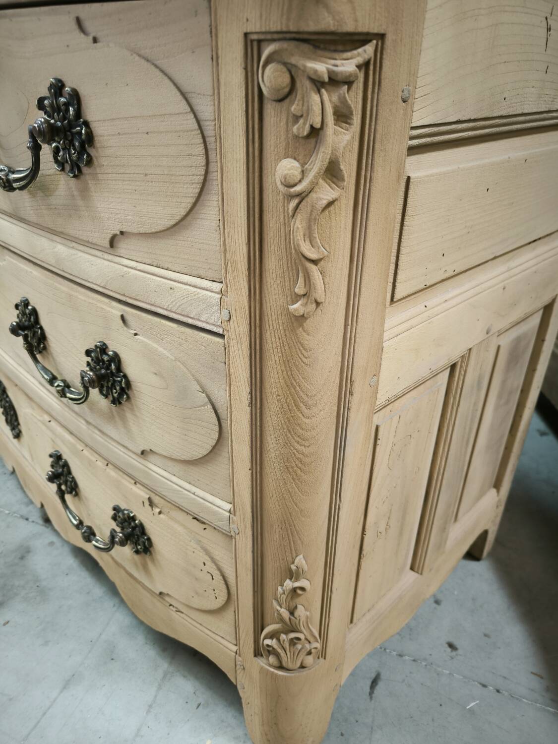 Louis XIV style natural solid cherry wood chest of drawers