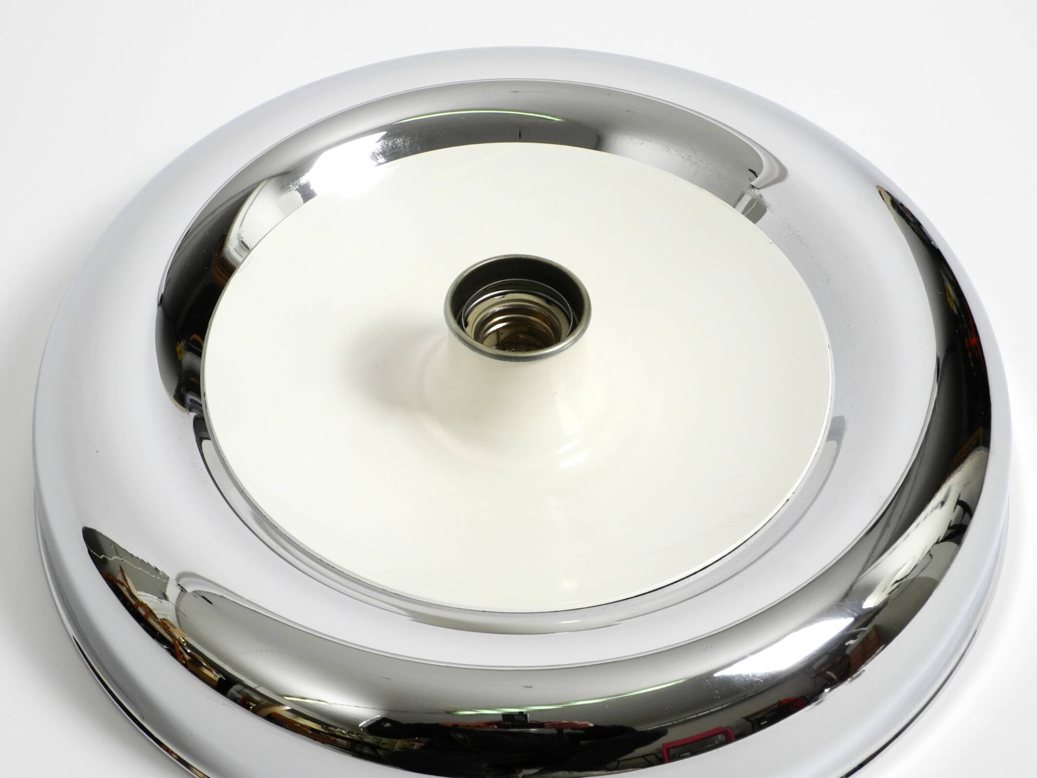 Round metal chrome ceiling or wall lamp from Italy | Space Age Design