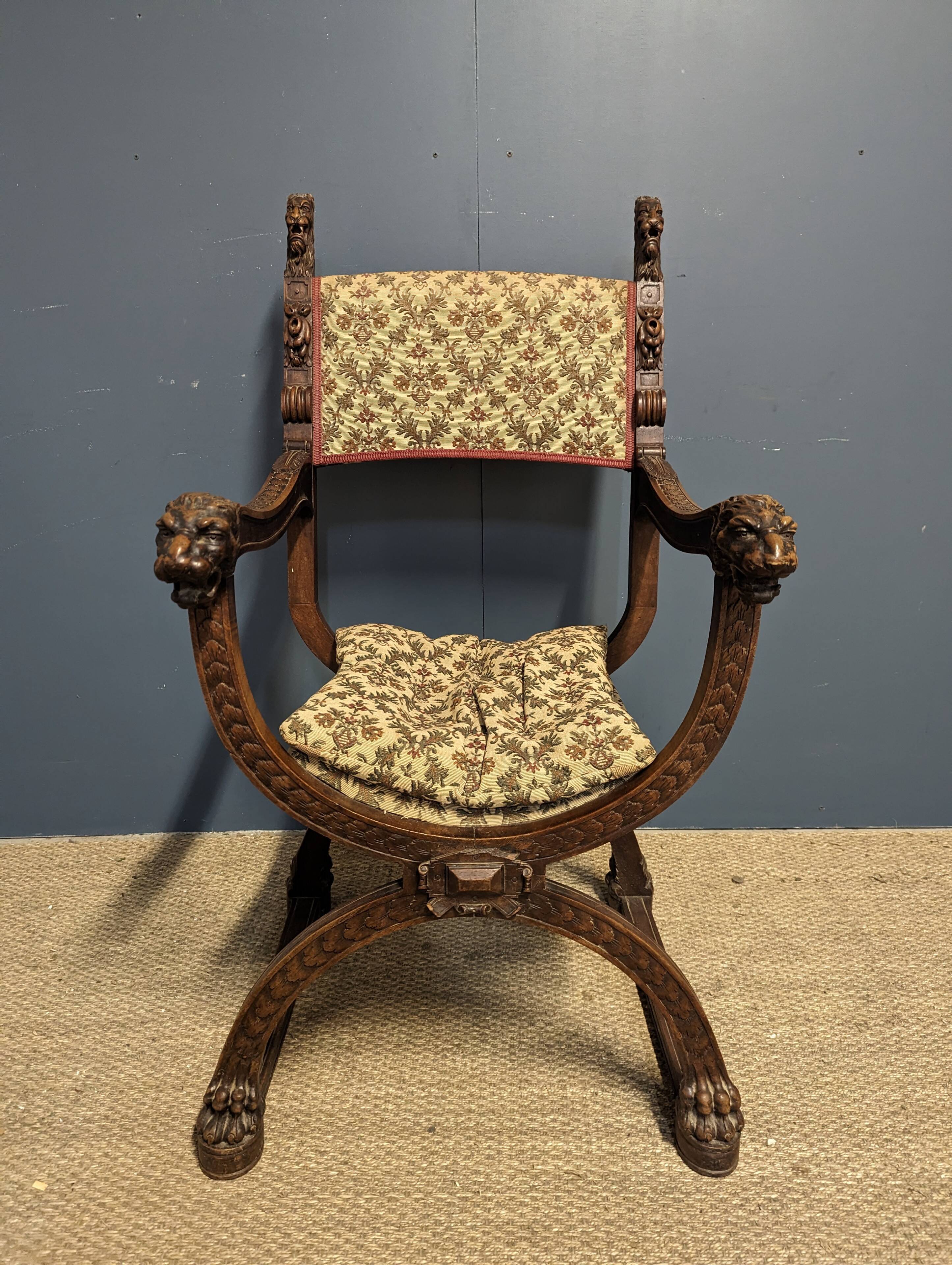 Pair of Renaissance style walnut armchairs