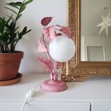 Opaline bedside lamp and pink leaves