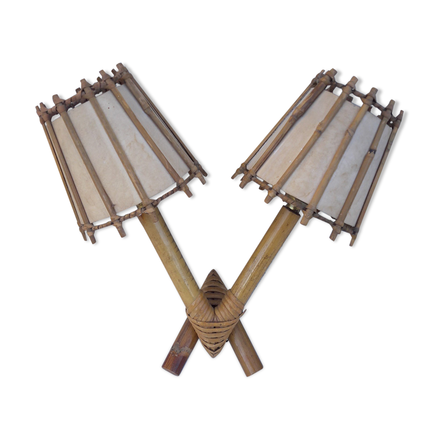 Double rattan sconce