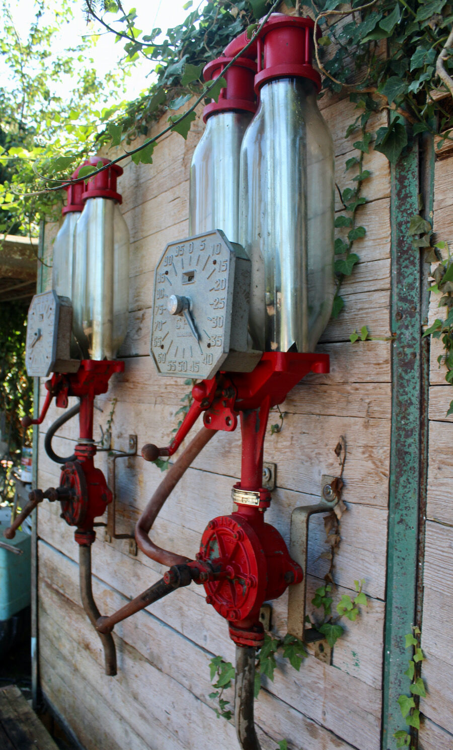 Pair of vintage petrol pumps from the japy brand, 1900