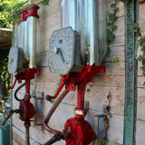 Pair of vintage petrol pumps from the japy brand, 1900