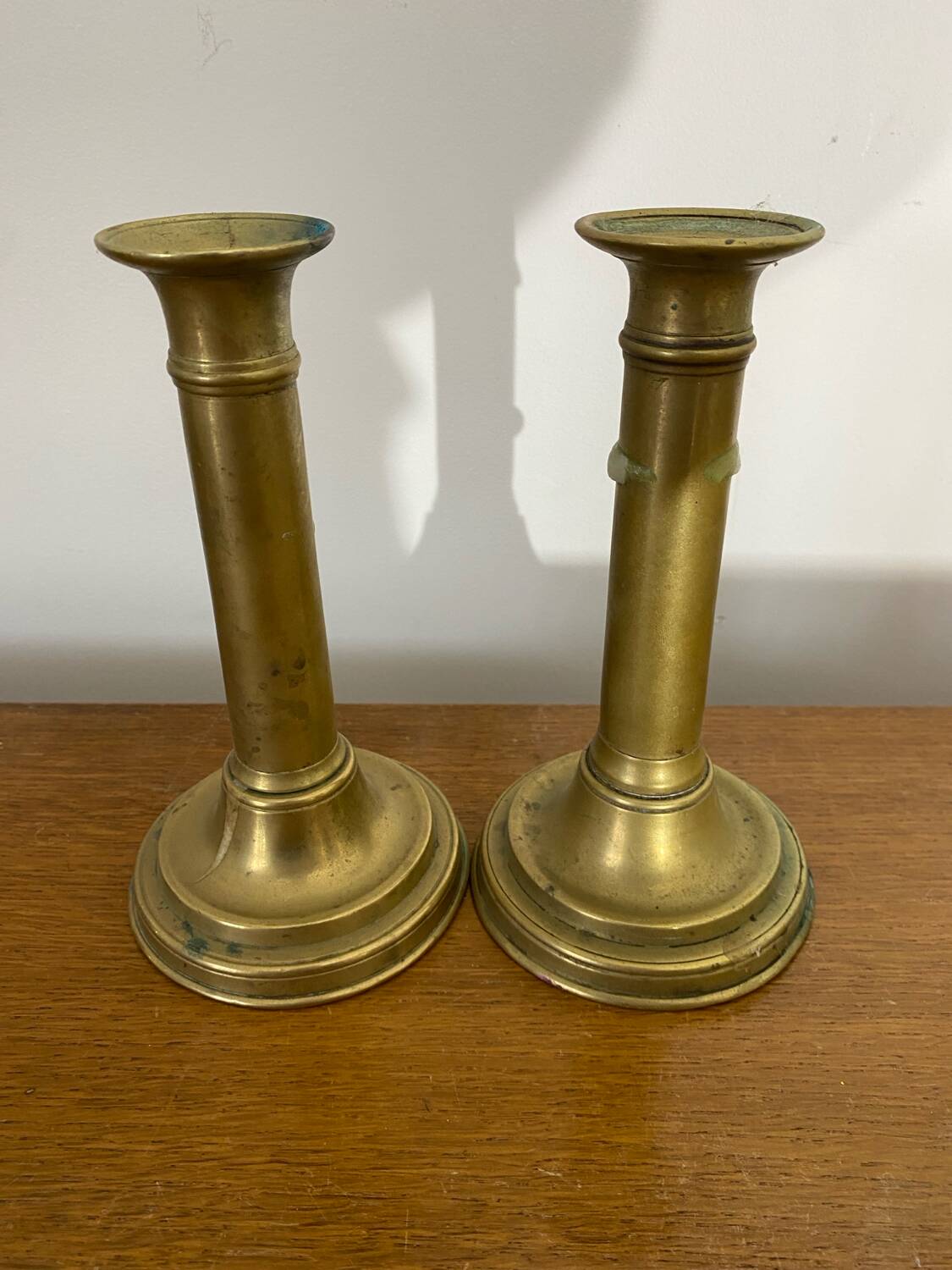 Pair of Antique Vintage Brass Push Candle Holders #C408