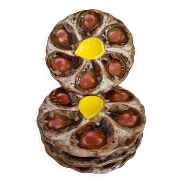 Set of 4 ceramic oyster plates from Vallauris serving dishes.