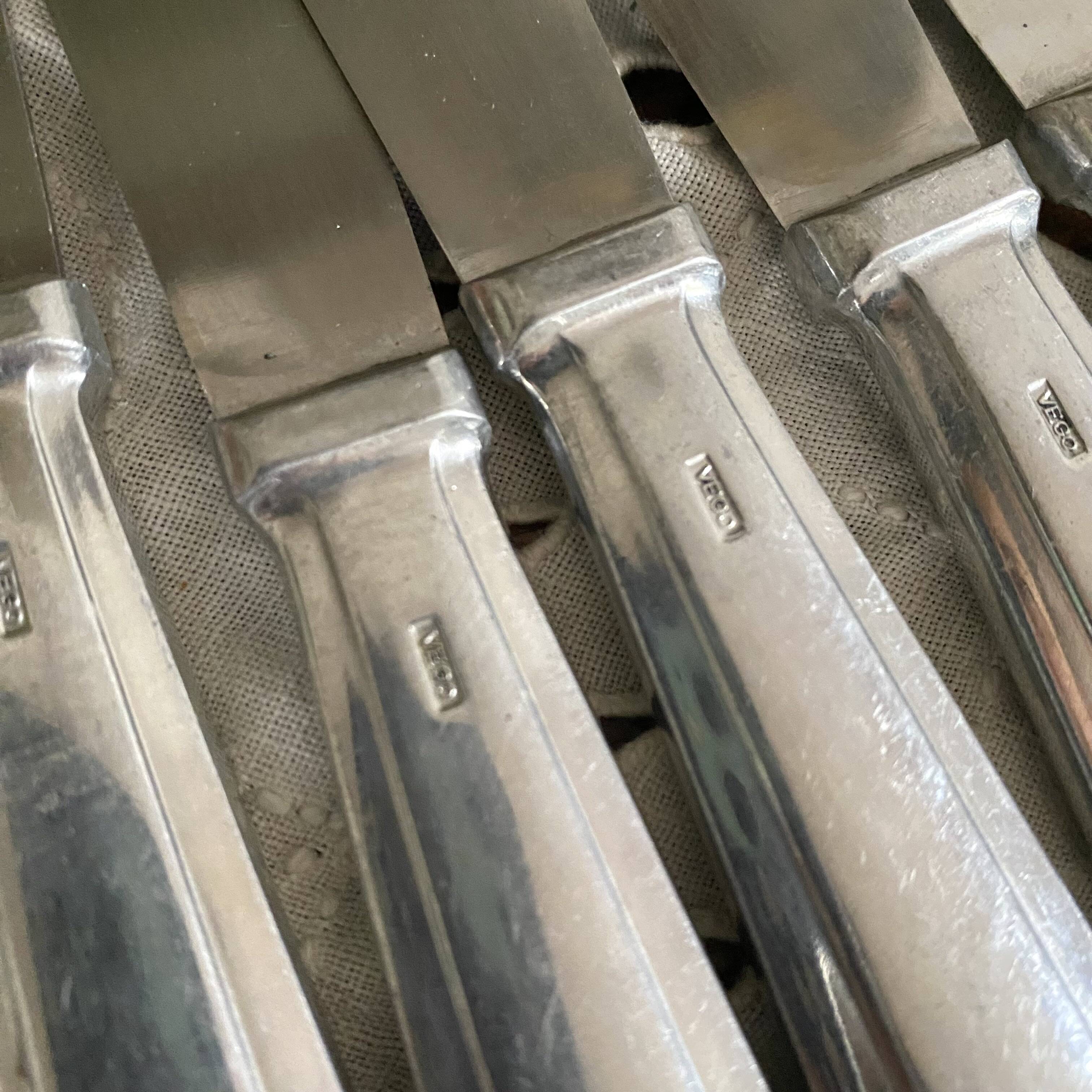 Silver-plated knives with stainless steel blades, Vego brand, 1950s