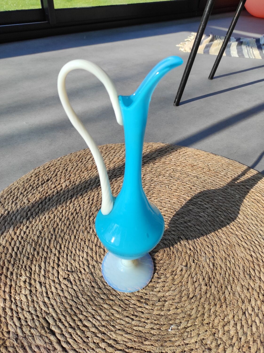 Murano blue opaline carafe vase