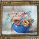 Aquarelle "bouquet de zinias" signée ancienne
