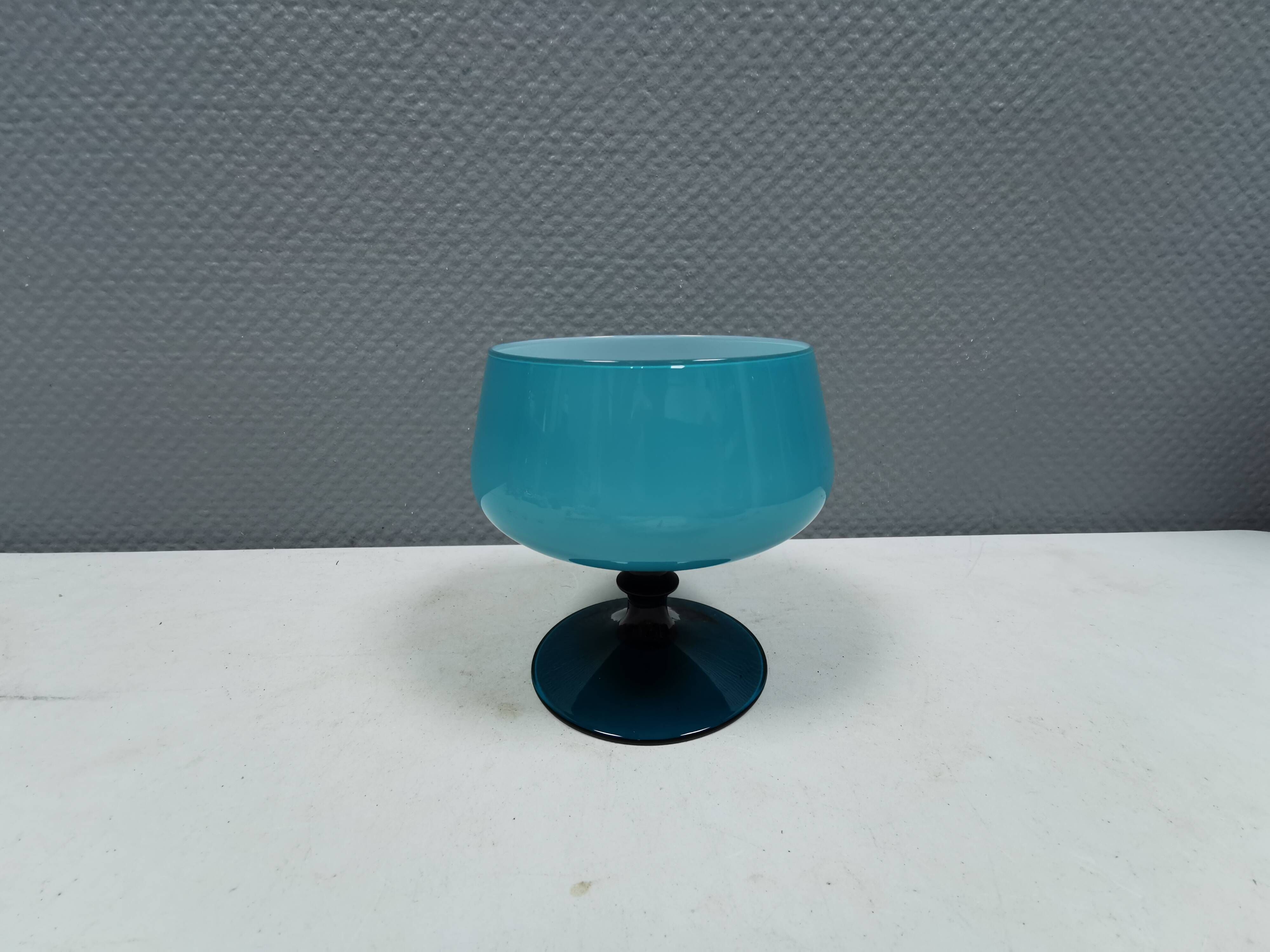 Vintage turquoise glass pedestal bowl Carlo Moretti Italy 1960s