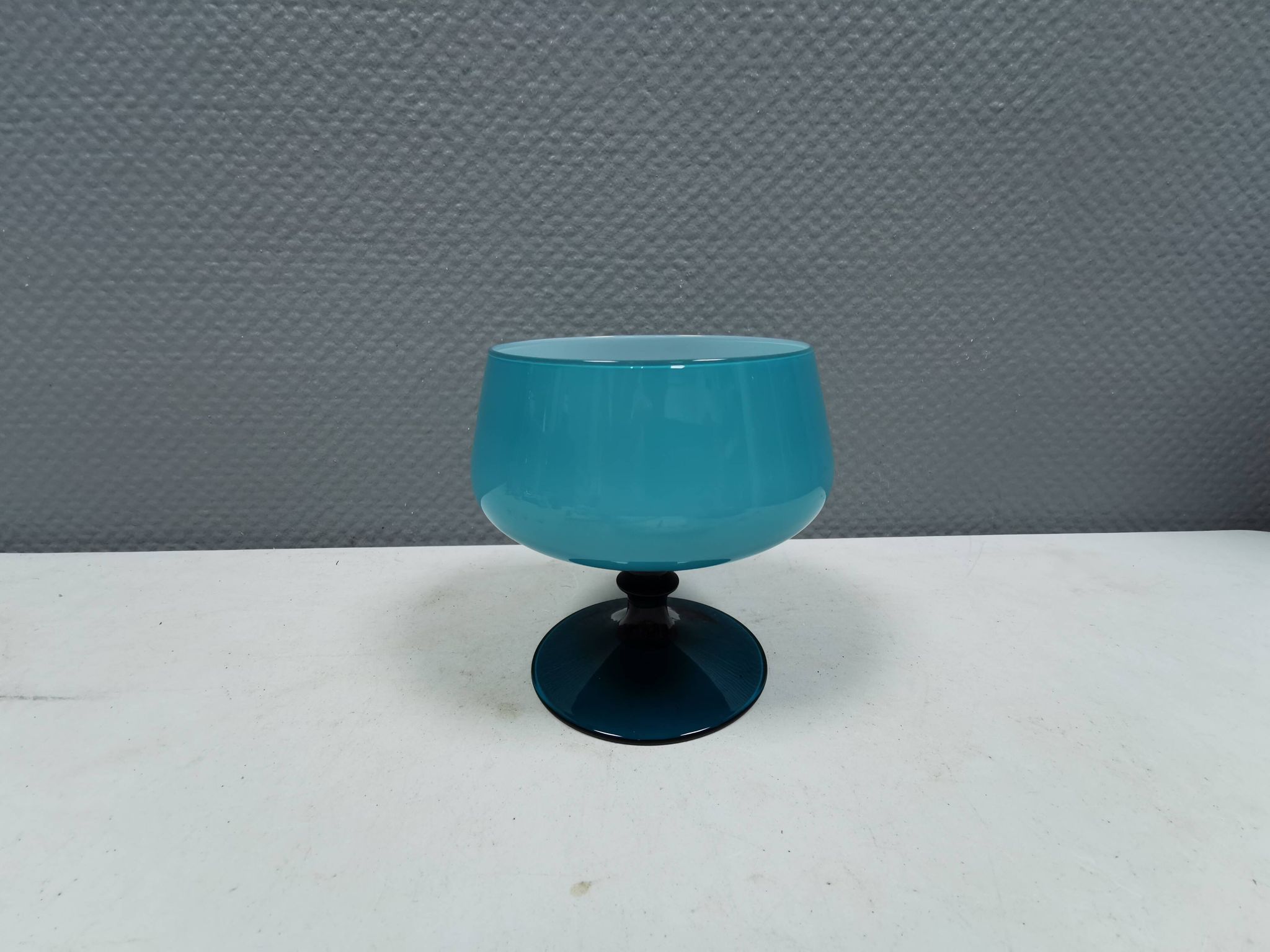 Vintage turquoise glass pedestal bowl Carlo Moretti Italy 1960s
