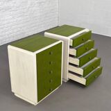 Beige Wood and Green Varnish Bedside Tables, Norway, 1960s, Set of 2