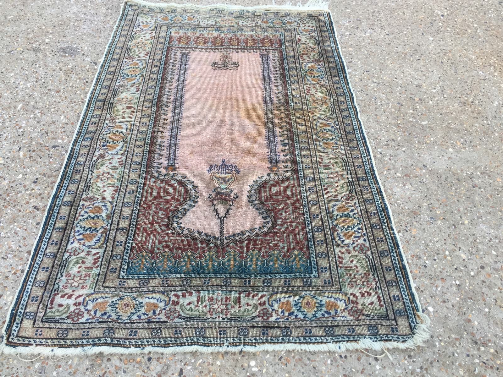 Antique Turkish Silk Rug 128x79cm Tribal Boho vintage old