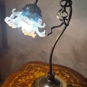 brass lamp 1975 electric working superb blue translucent tulip 42x30