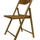 Vintage wooden folding chair with rattan seat 80s minimalist design
