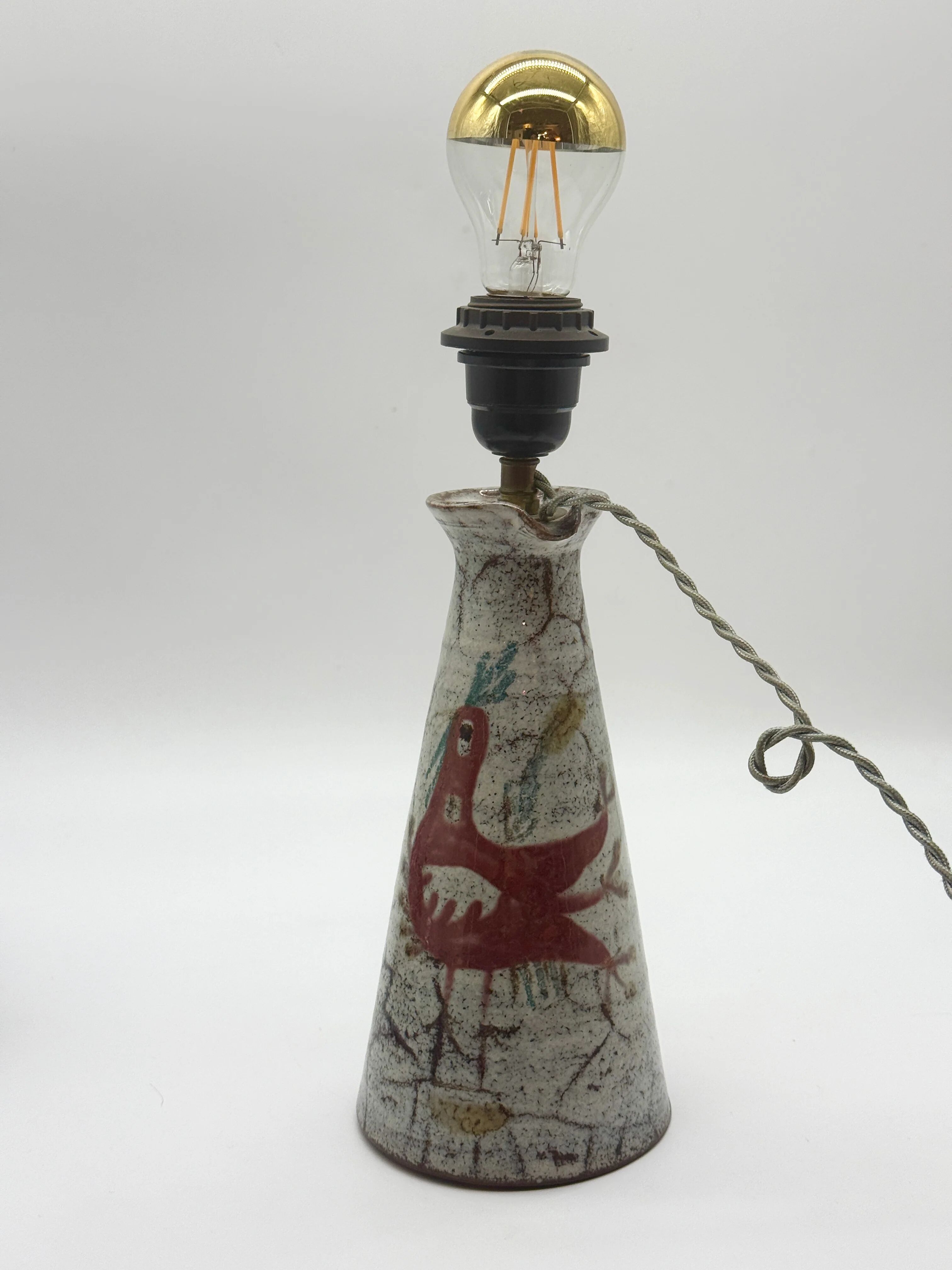 Ceramic pitcher converted into a lamp — Gustave Reynaud, 1950s