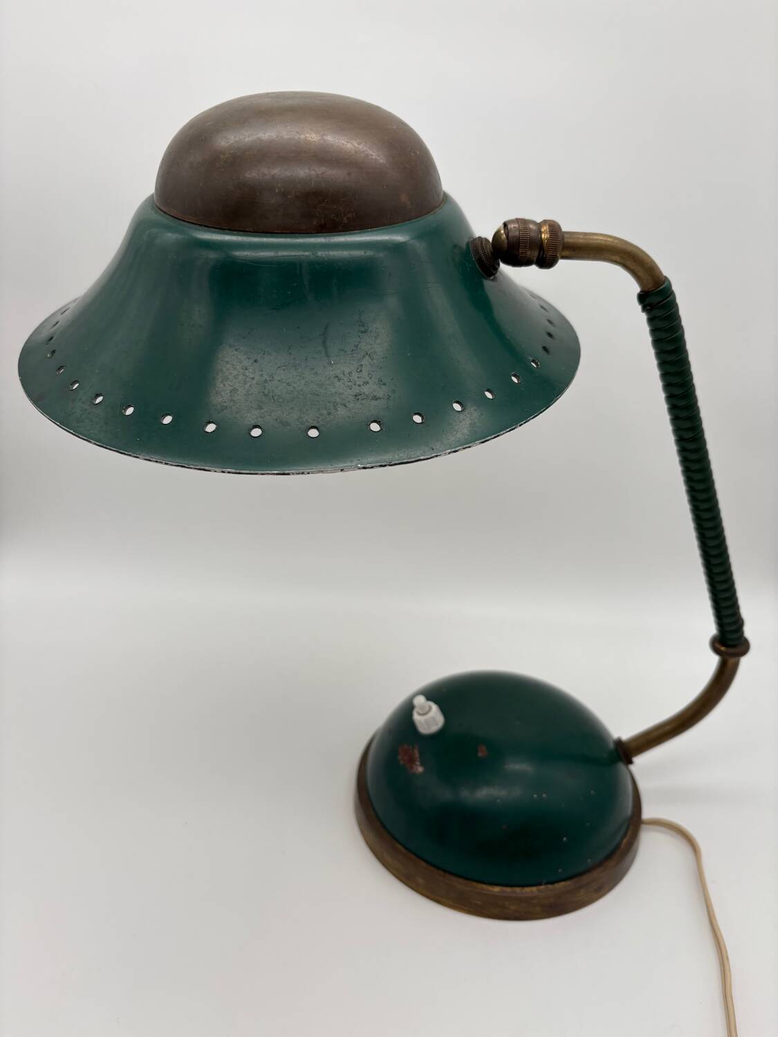 1960s cocotte desk lamp, green and brass, table lamp