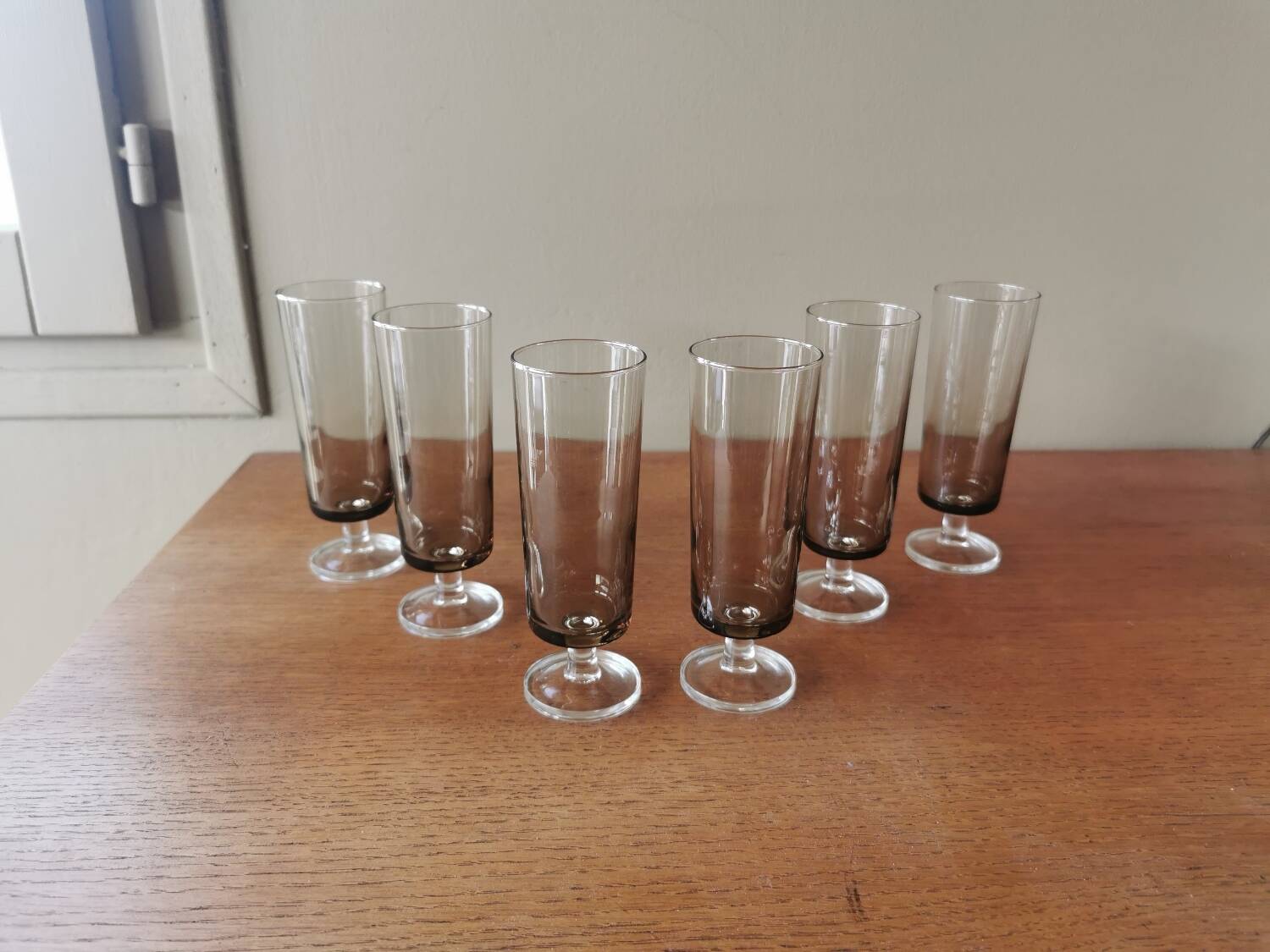 Vintage smoked glass champagne flutes