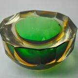 Vide poche sommerso vert et jaune par seguso, verre de murano, italie, 1970
