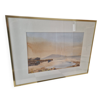 Original watercolor "Mèze" framed by JP Lardat, 1980