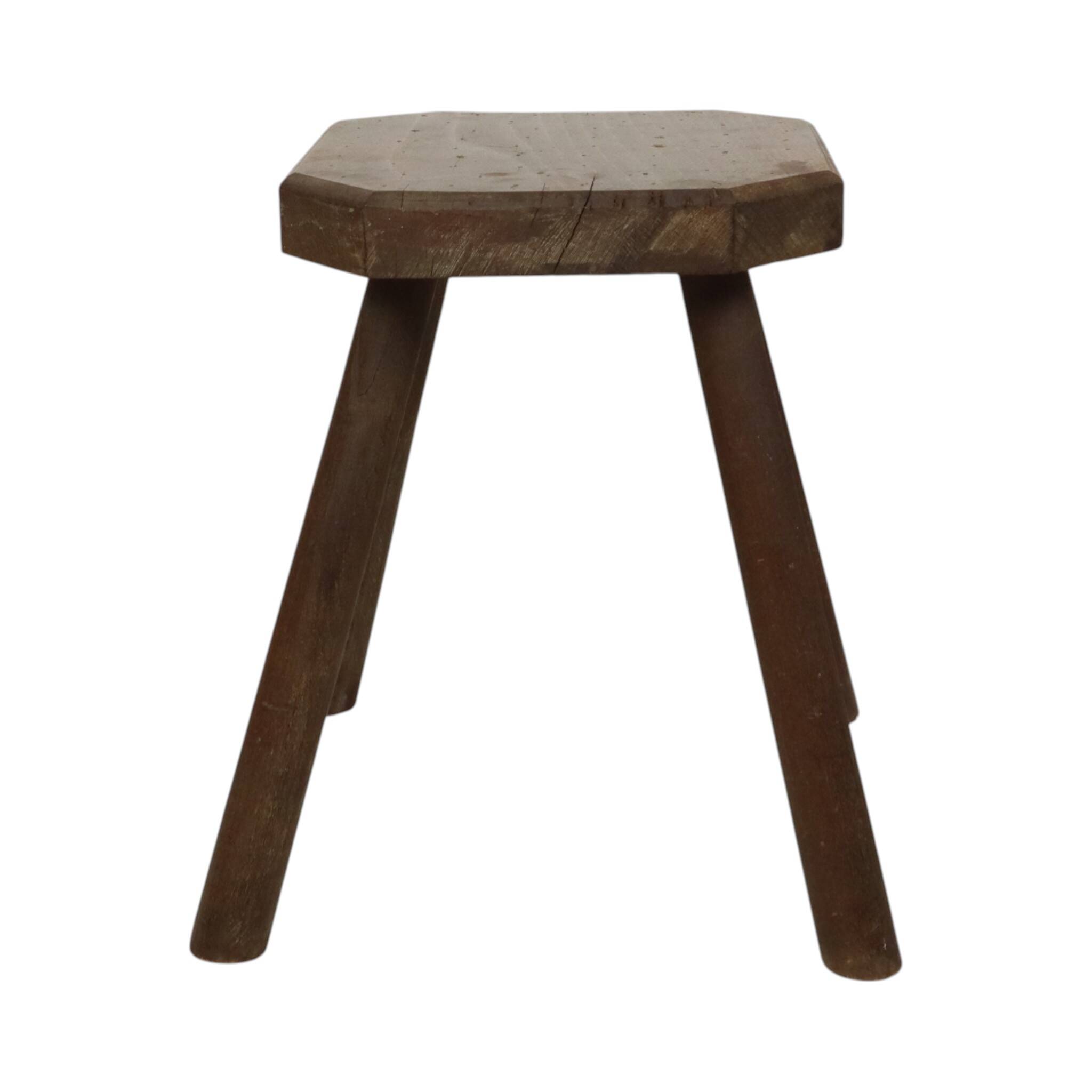 Old Rustic Solid Wood Stool Milk Stool Brutalist Style