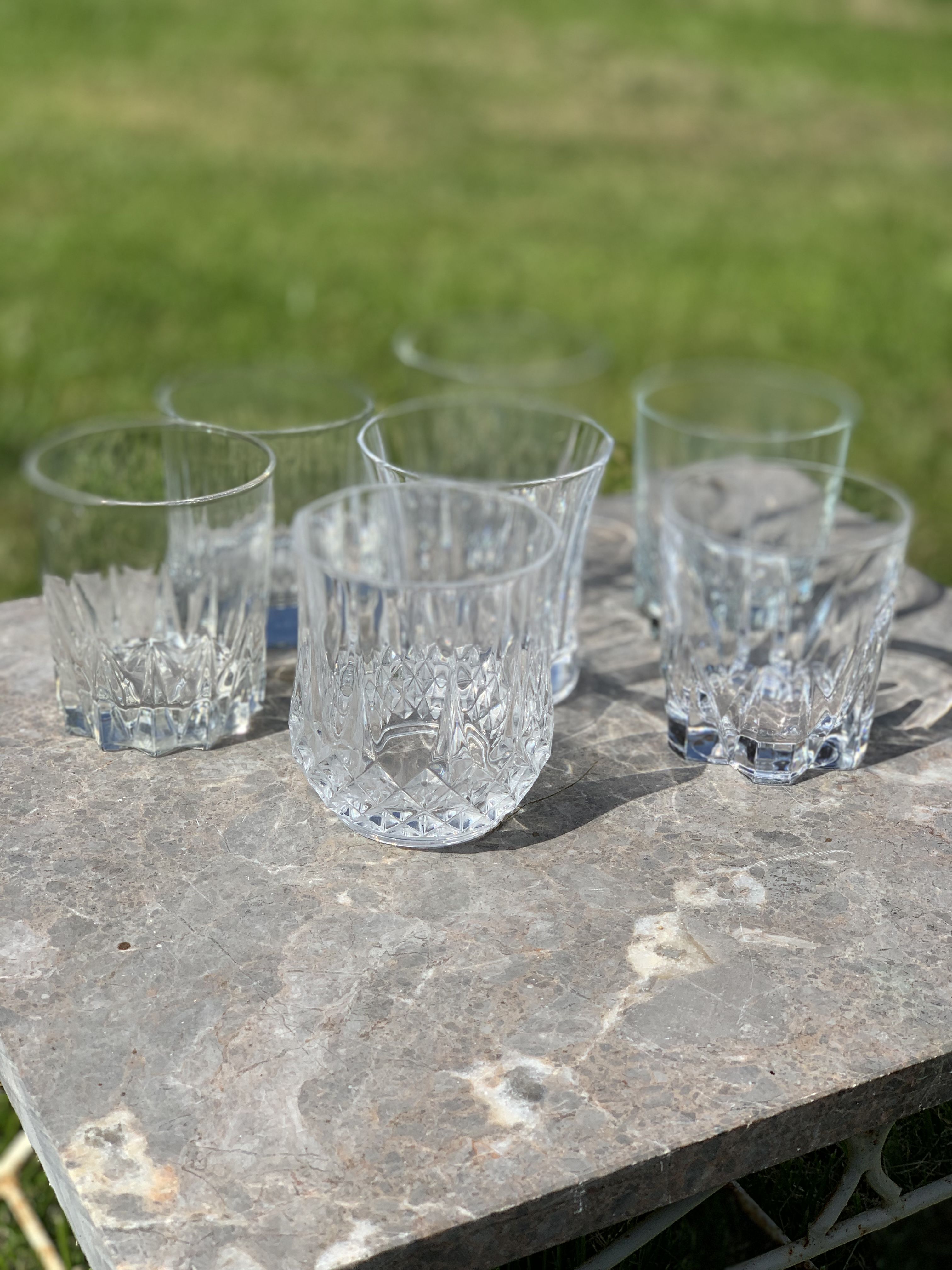 Set of 7 old whisky glasses, matching models.