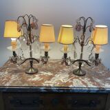 pair of chandeliers, lamp, silver-plated metal, crystal, tassels, florets, pendant, rosettes