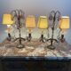 pair of chandeliers, lamp, silver-plated metal, crystal, tassels, florets, pendant, rosettes