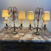 pair of chandeliers, lamp, silver-plated metal, crystal, tassels, florets, pendant, rosettes