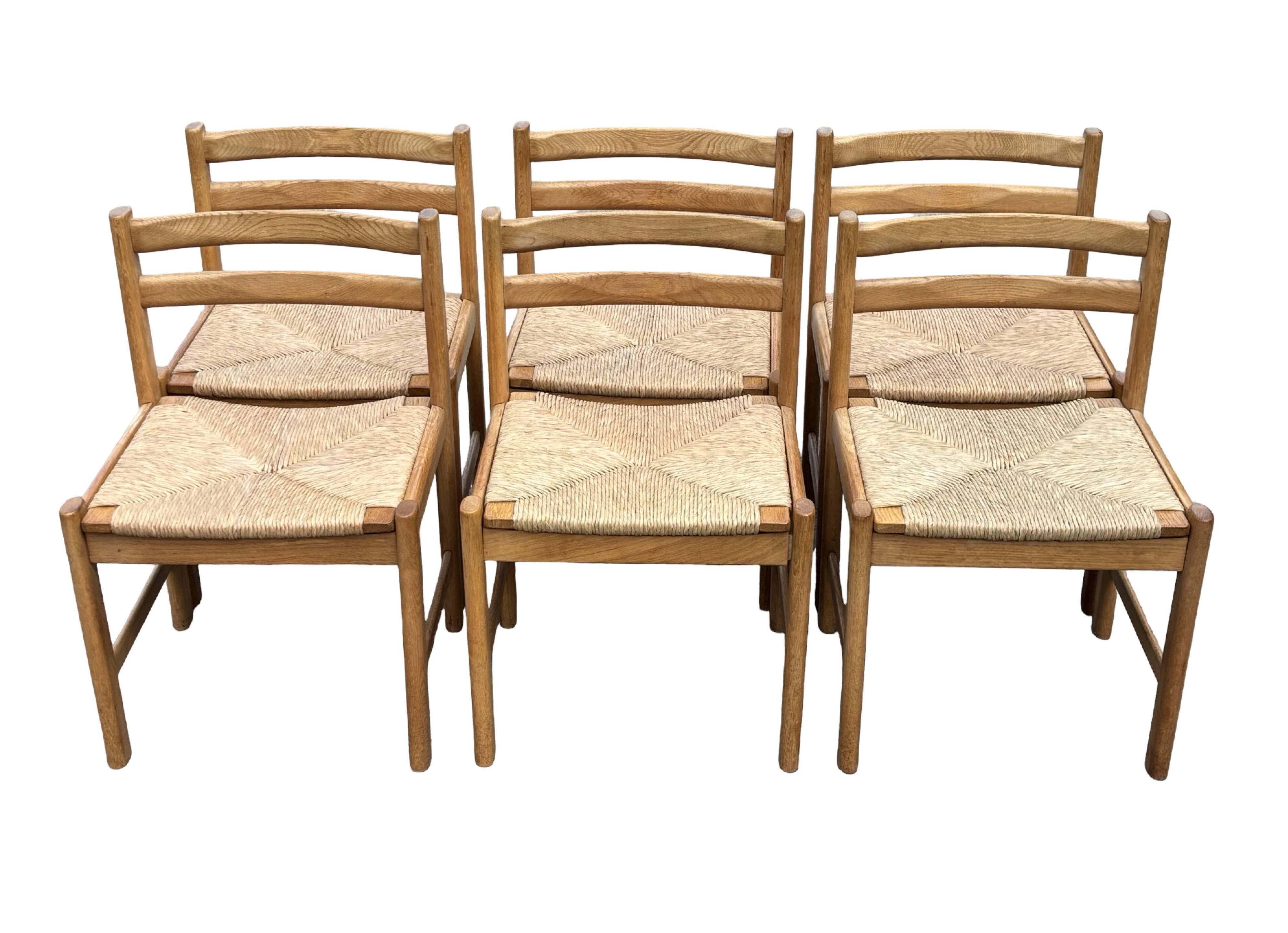 Vintage dining chairs set of 6 oak and rattan design minimalist design