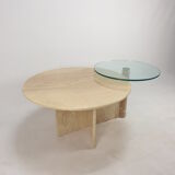 Italian travertine and glass coffee table, 1980