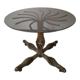 1970s modernist coffee table in smoked glass and metal.