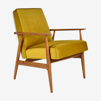 Polish vintage armchair "Fox" designed by H. Lis, fully renovated, 60s, yellow velvet-golden autumn