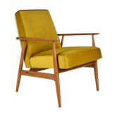 Polish vintage armchair "Fox" designed by H. Lis, fully renovated, 60s, yellow velvet-golden autumn