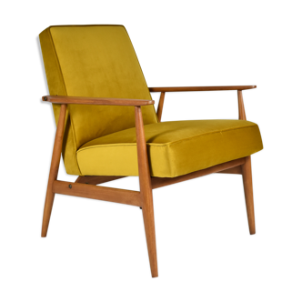 Polish vintage armchair "Fox" designed by H. Lis, fully renovated, 60s, yellow velvet-golden autumn