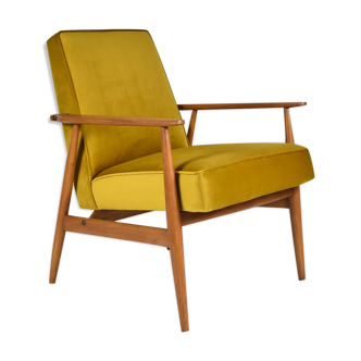 Fauteuil vintage polonais « Fox » conçu par H. Lis, années 60, jaune velours doré automne