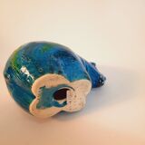 Vintage rhinoceros statue, Aldo Londi for Bitossi, Rimini blue series