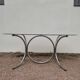 Vintage oval design table in smoked glass and chrome legs