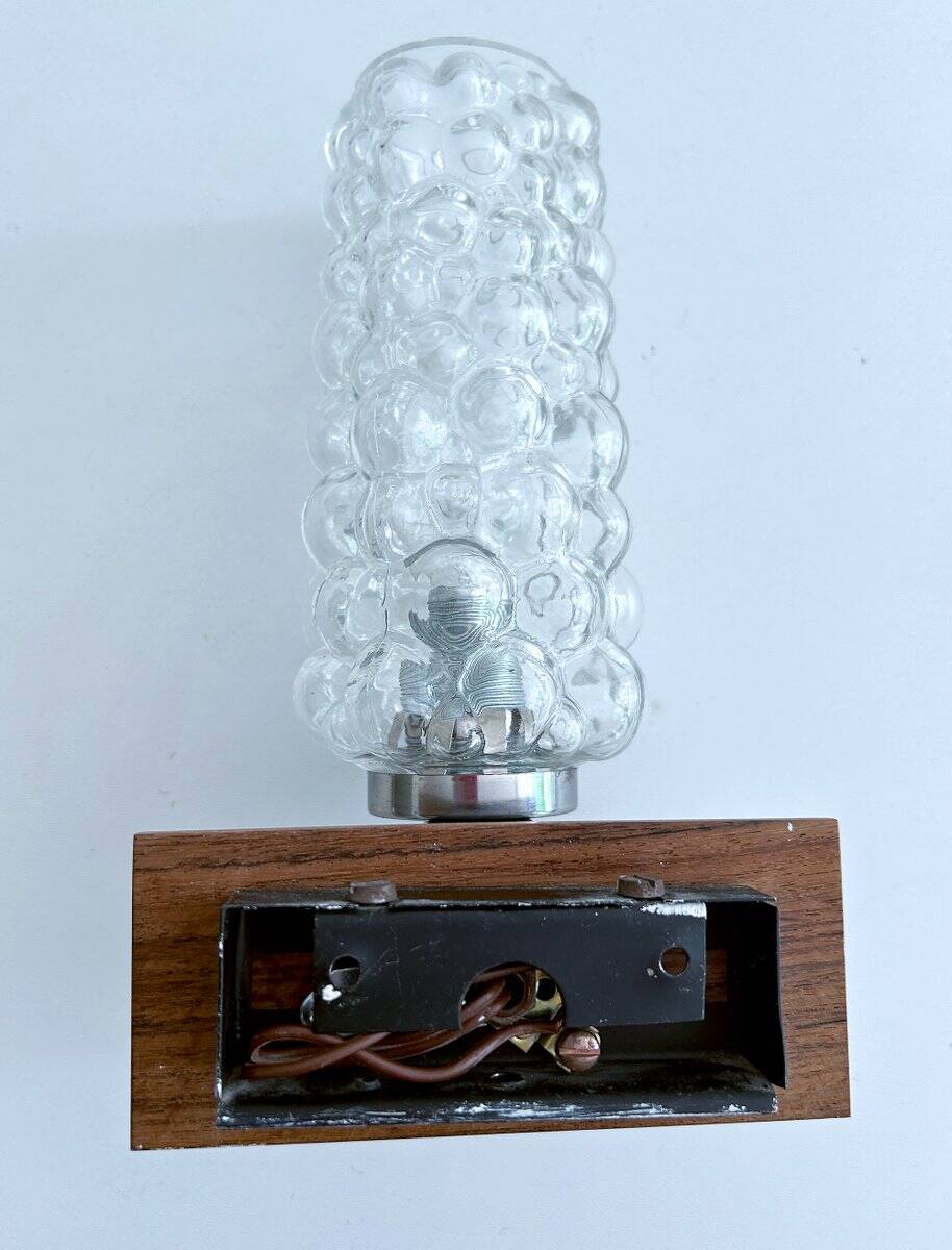Pair Vintage Danish Bubble Blass Wood sconces