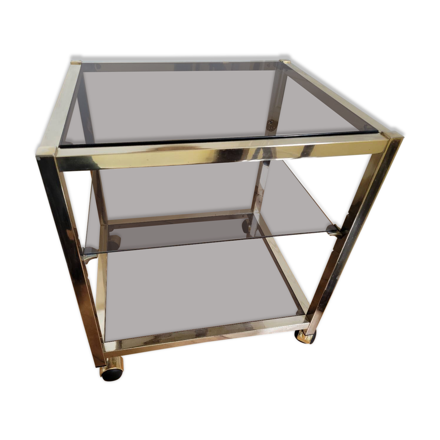 Gold metal and smoked glass serving trolley